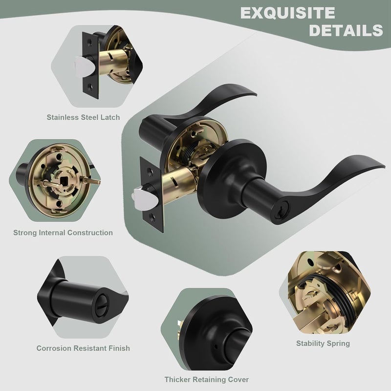 Voraus Entry Exterior Door Handle with Turn Lock,Matte Black Door knobs Exterior Door Lock Set,Bedroom Door Locks Lever Door Handle,1 Pack - Image 4